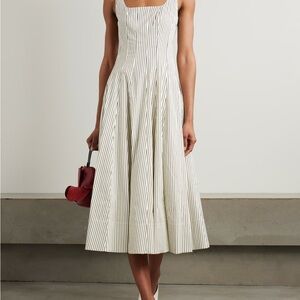 Staud  Wells Striped Sleeveless Fit & Flare Dress Size 4 Ivory Dark Oak Midi
